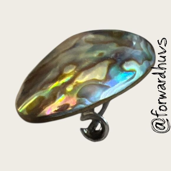 Vintage Iridescent Abalone Shell Brooch – 1.75” Oval, Plastic Back - Picture 4 of 8